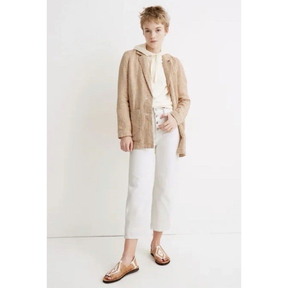 Madewell Size Large Boxy Linen Dorset Blazer Gingham Check‎ Earthen Sand